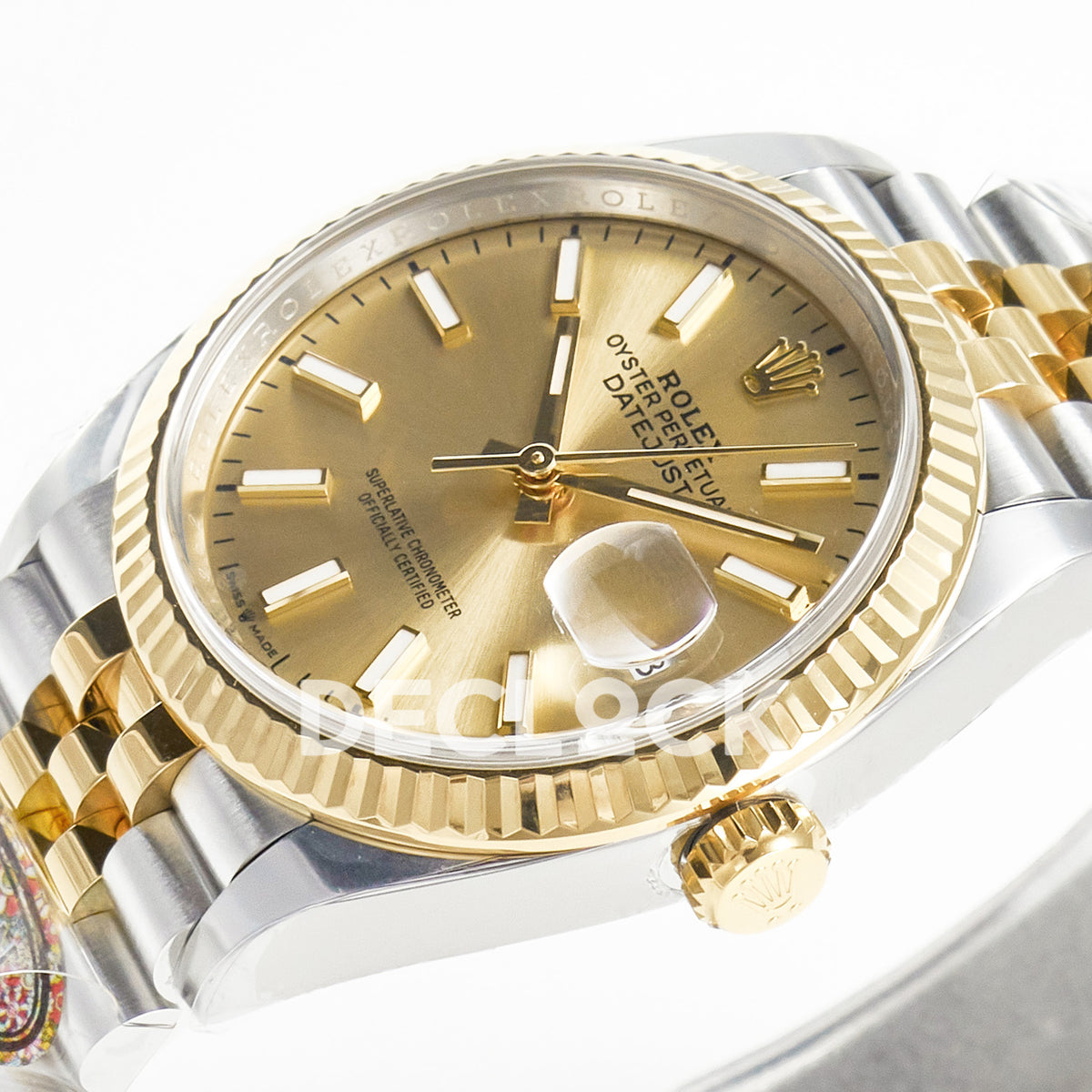 Rolex Datejust 36 126233 YG Stick Jubilee — πλαϊνή όψη με κορώνα