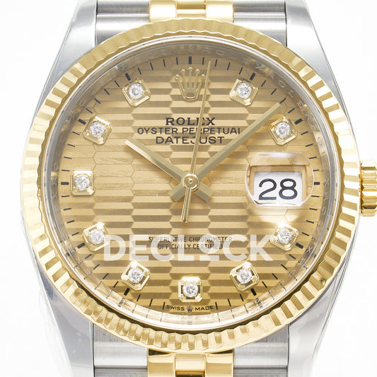 Rolex Datejust 36 126233 YG Textured Diamond Jubilee — λεπτομέρεια καντράν