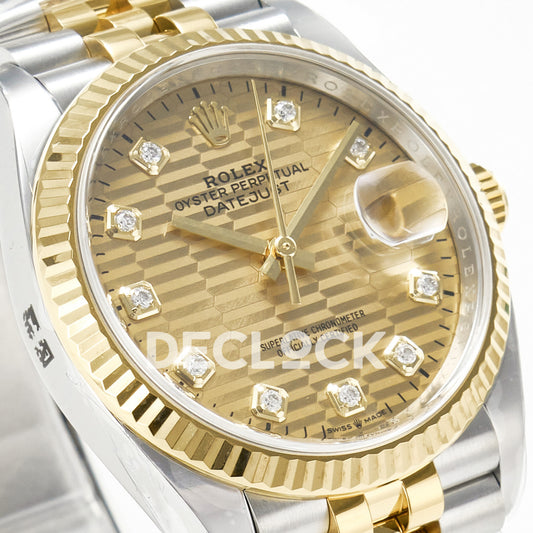 Rolex Datejust 36 126233 YG Textured Diamond Jubilee — λοξή όψη καντράν