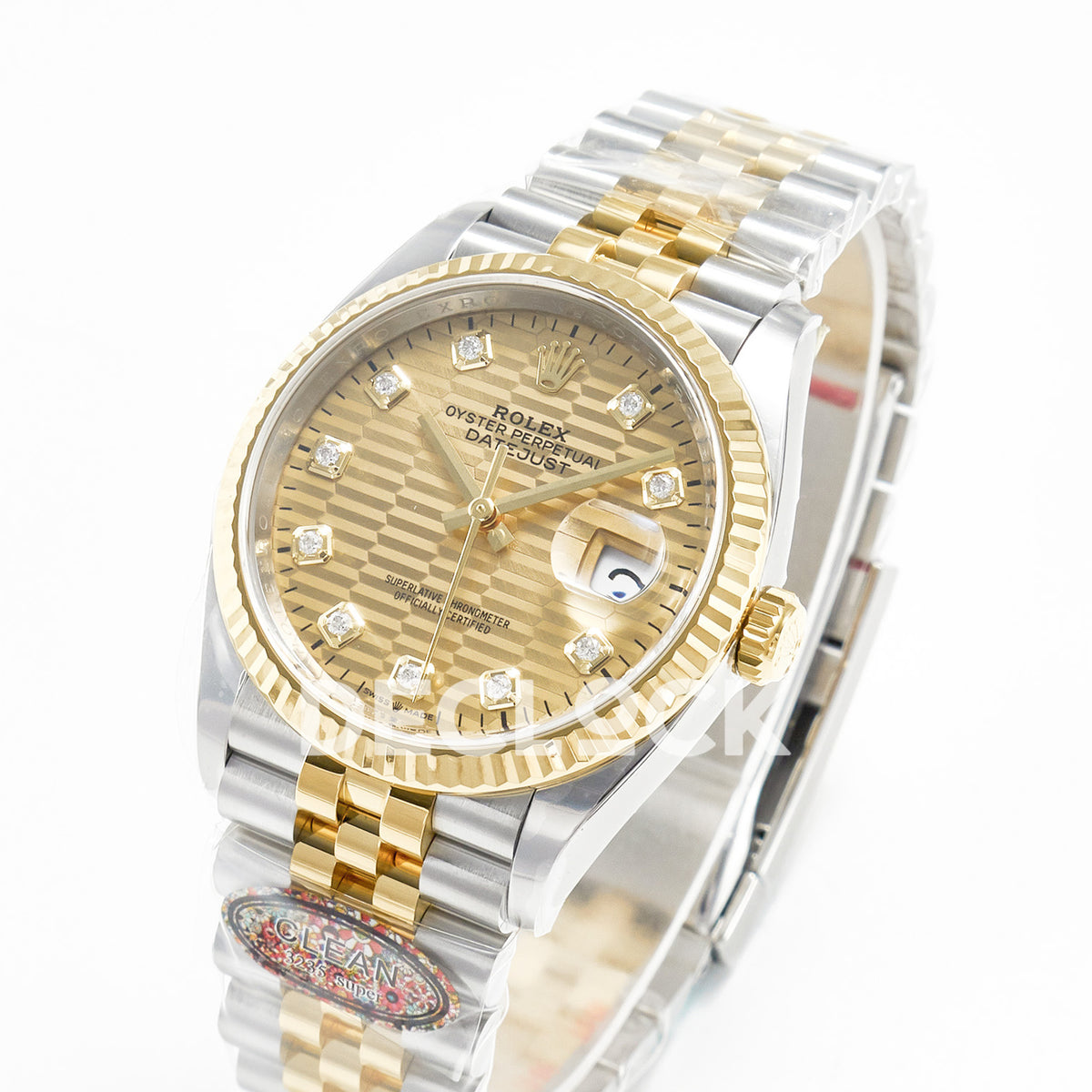 Rolex Datejust 36 126233 YG Textured Diamond Jubilee — λοξή όψη ρολογιού