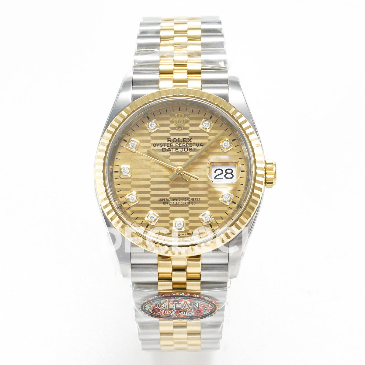 Rolex Datejust 36 126233 YG Textured Diamond Jubilee — μπροστινή όψη