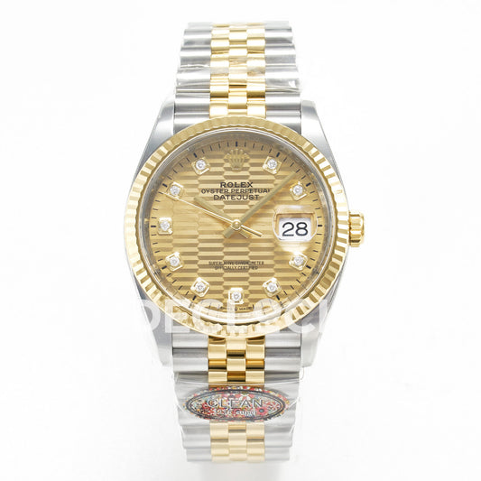 Rolex Datejust 36 126233 YG Textured Diamond Jubilee — μπροστινή όψη