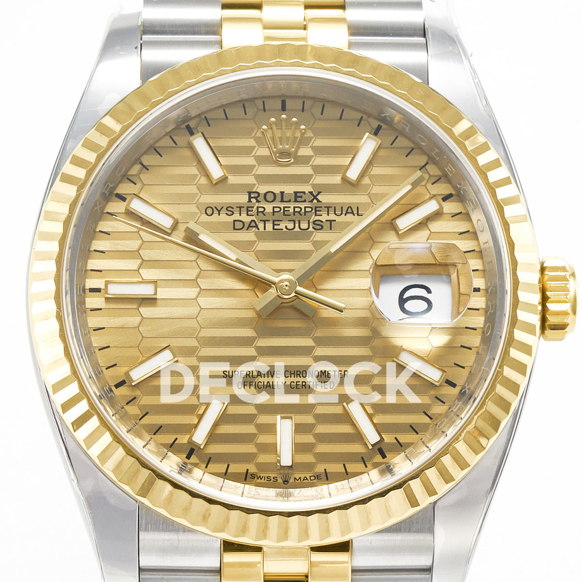 Rolex Datejust 36 126233 YG Textured Stick Jubilee — λεπτομέρεια καντράν