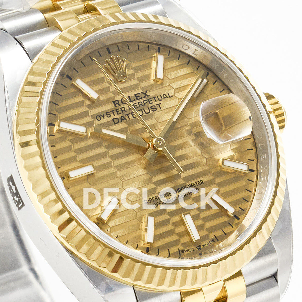 Rolex Datejust 36 126233 YG Textured Stick Jubilee — λοξή όψη καντράν