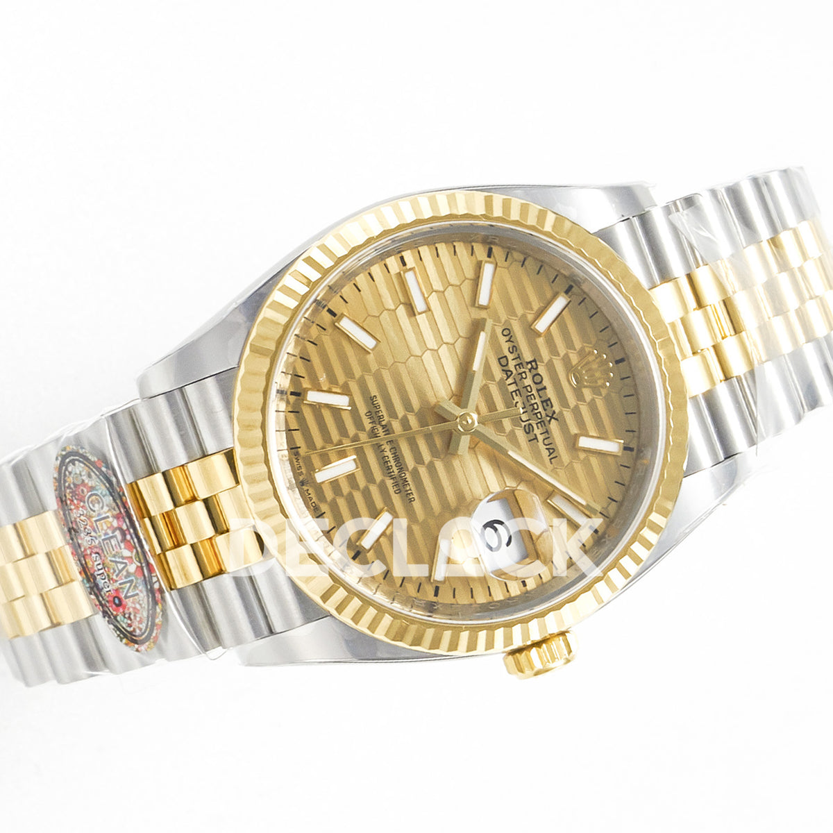 Rolex Datejust 36 126233 YG Textured Stick Jubilee — οριζόντια λοξή όψη