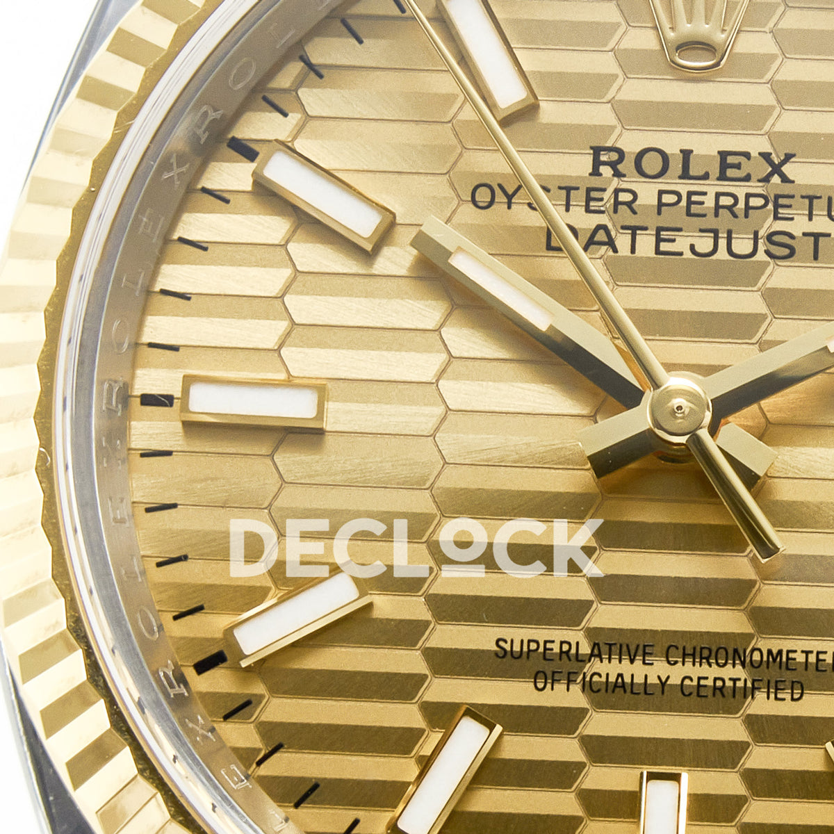 Rolex Datejust 36 126233 YG Textured Stick Jubilee — λεπτομέρεια δεικτών