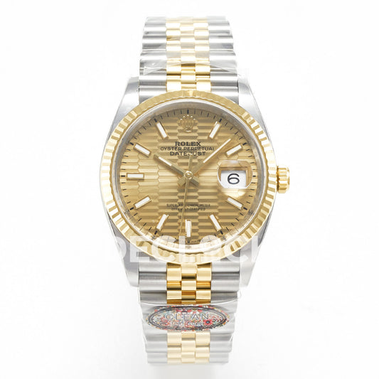 Rolex Datejust 36 126233 YG Textured Stick Jubilee — μπροστινή όψη