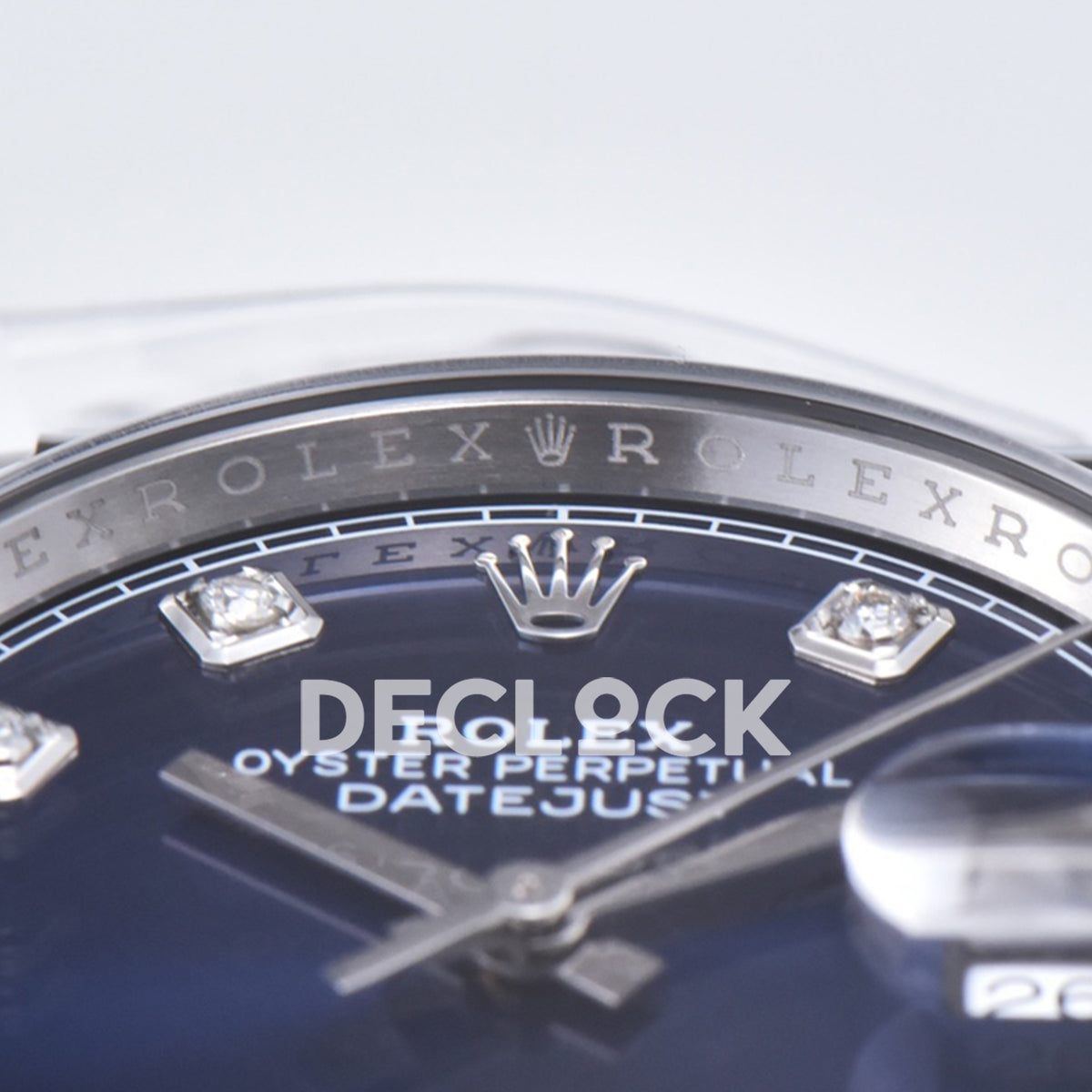 Rolex Datejust 36 126234 Blue Diamond Jubilee — λεπτομέρεια στεφάνης