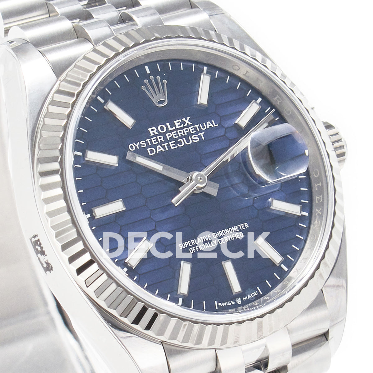 Rolex Datejust 36 126234 Blue Fluted Jubilee — λοξή όψη καντράν
