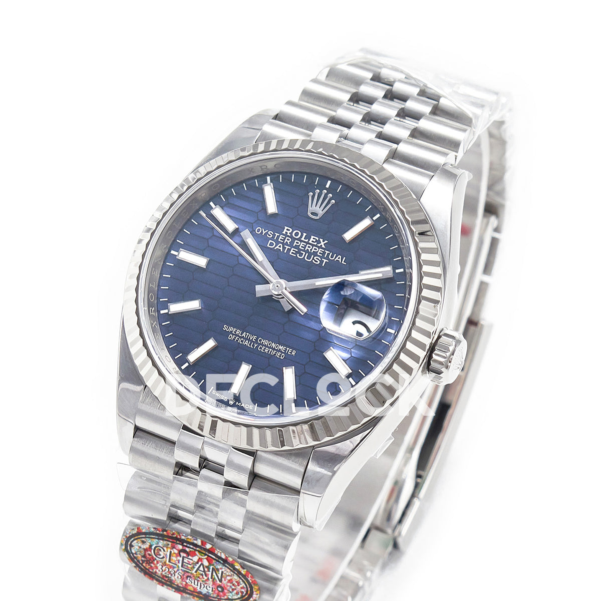 Rolex Datejust 36 126234 Blue Fluted Jubilee — λοξή όψη ρολογιού