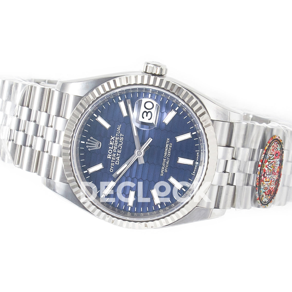 Rolex Datejust 36 126234 Blue Fluted Jubilee — οριζόντια λοξή όψη