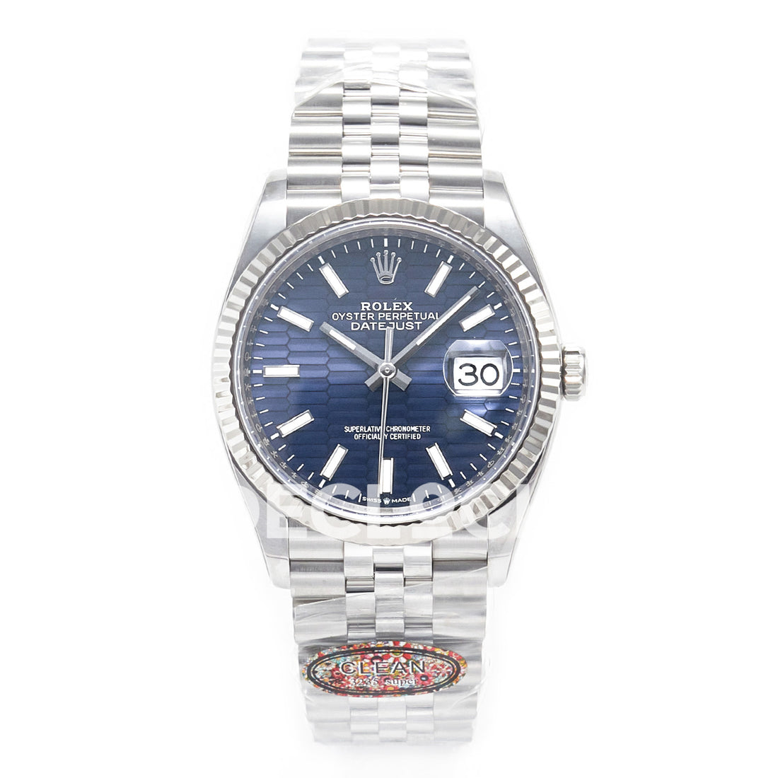 Rolex Datejust 36 126234 Blue Fluted Jubilee — μπροστινή όψη 126234