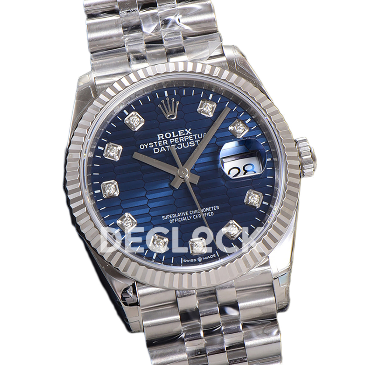 Rolex Datejust 36 126234 Blue Motif Diamond Jubilee — λοξή όψη καντράν