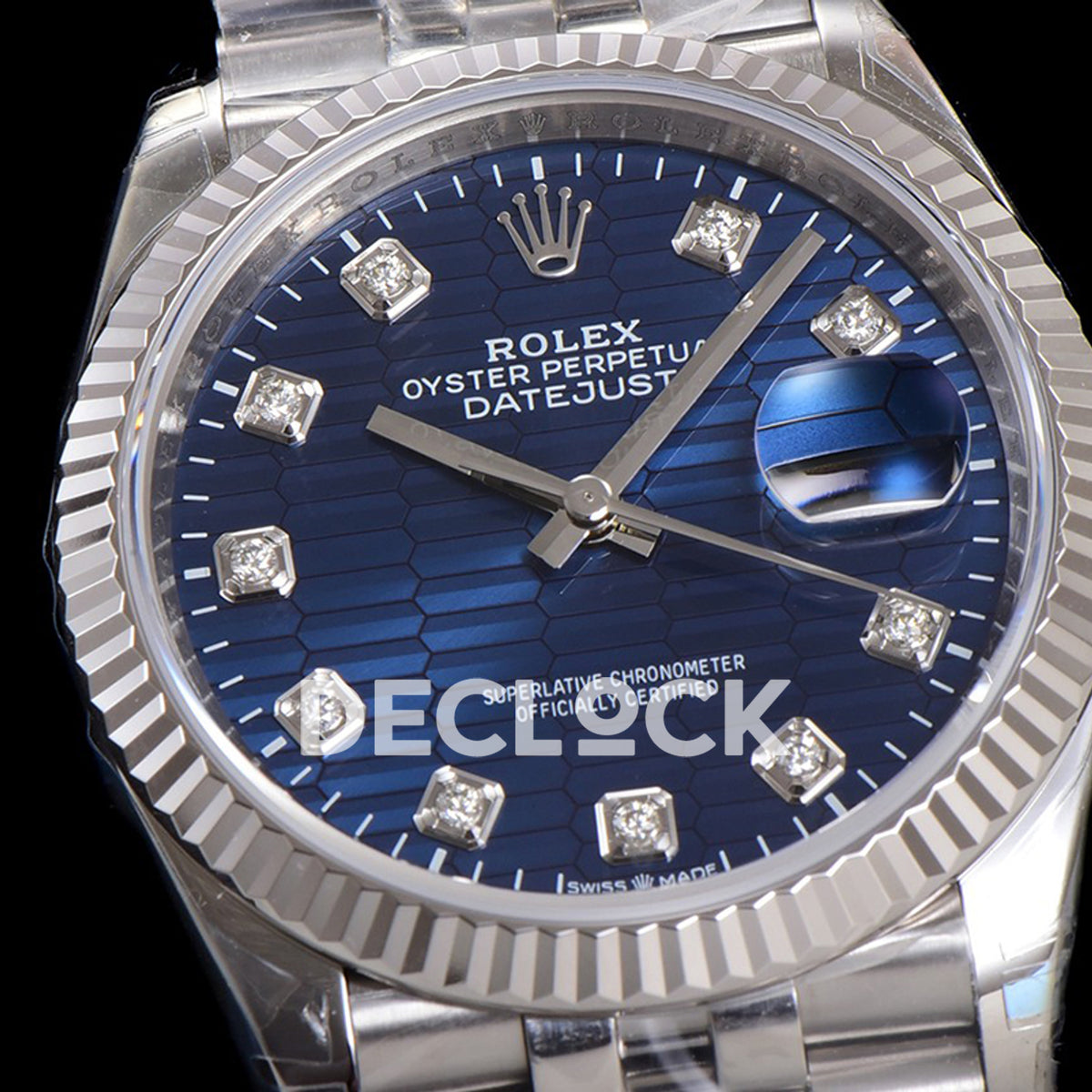 Rolex Datejust 36 126234 Blue Motif Diamond Jubilee — λεπτομέρεια καντράν