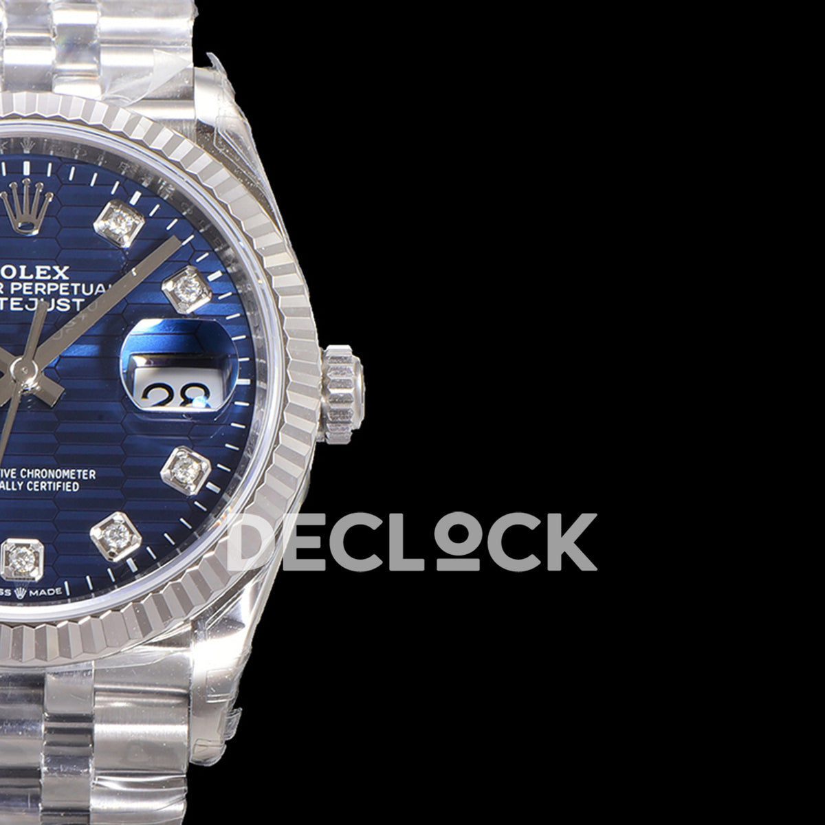 Rolex Datejust 36 126234 Blue Motif Diamond Jubilee — όψη κάσας και καντράν