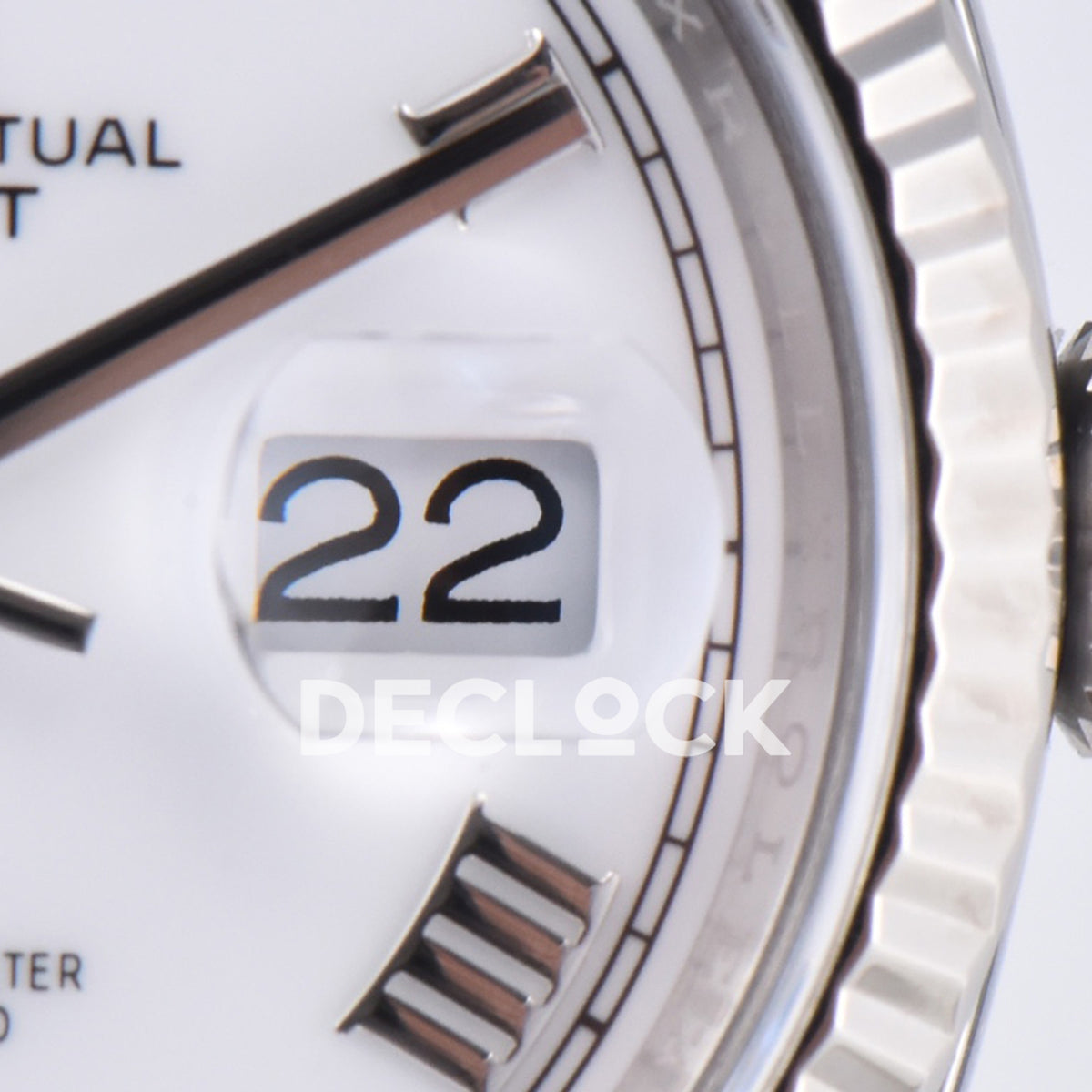 Rolex Datejust 36 126234 White Roman Jubilee — ημερομηνία και κορώνα