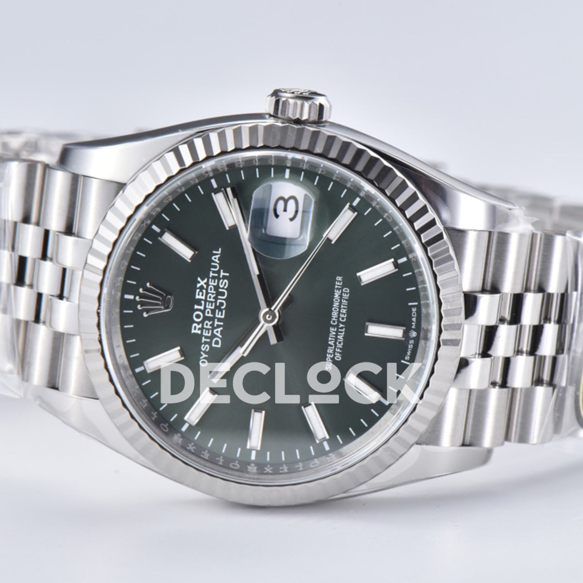 Rolex Datejust 36 126334 Mint Green Stick Jubilee — οριζόντια όψη