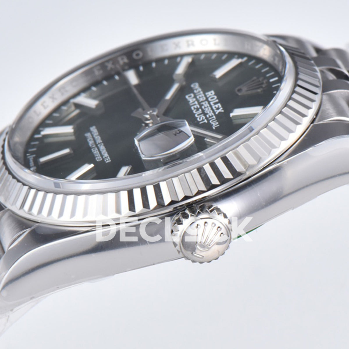 Rolex Datejust 36 126334 Mint Green Stick Jubilee — κορώνα και καντράν