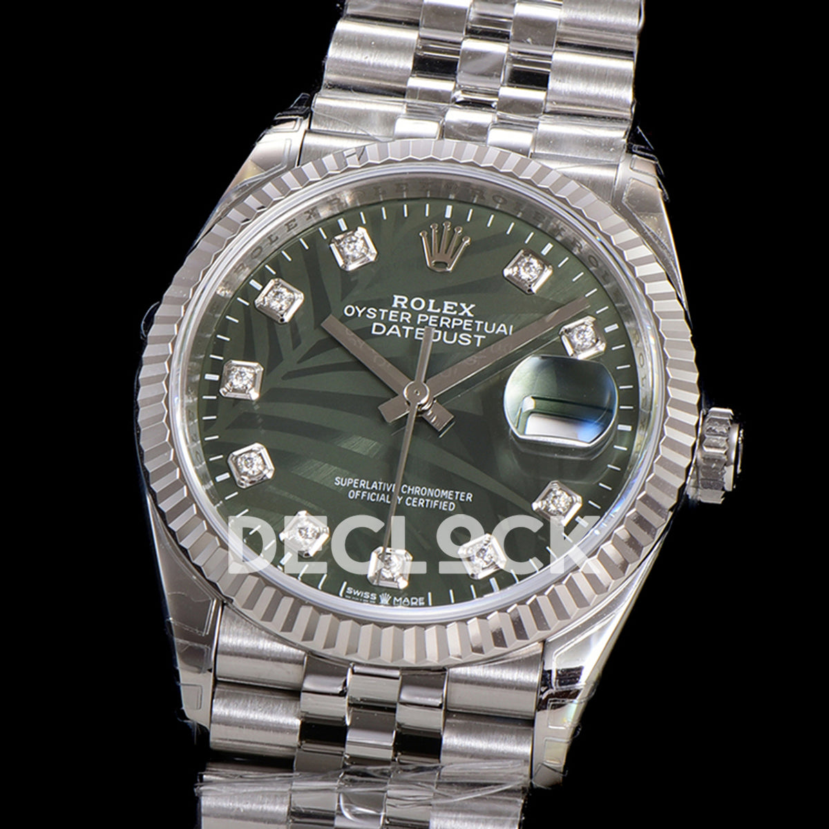 Rolex Datejust 36 126334 Olive Green Palm Diamond Jubilee — πλαϊνή όψη καντράν