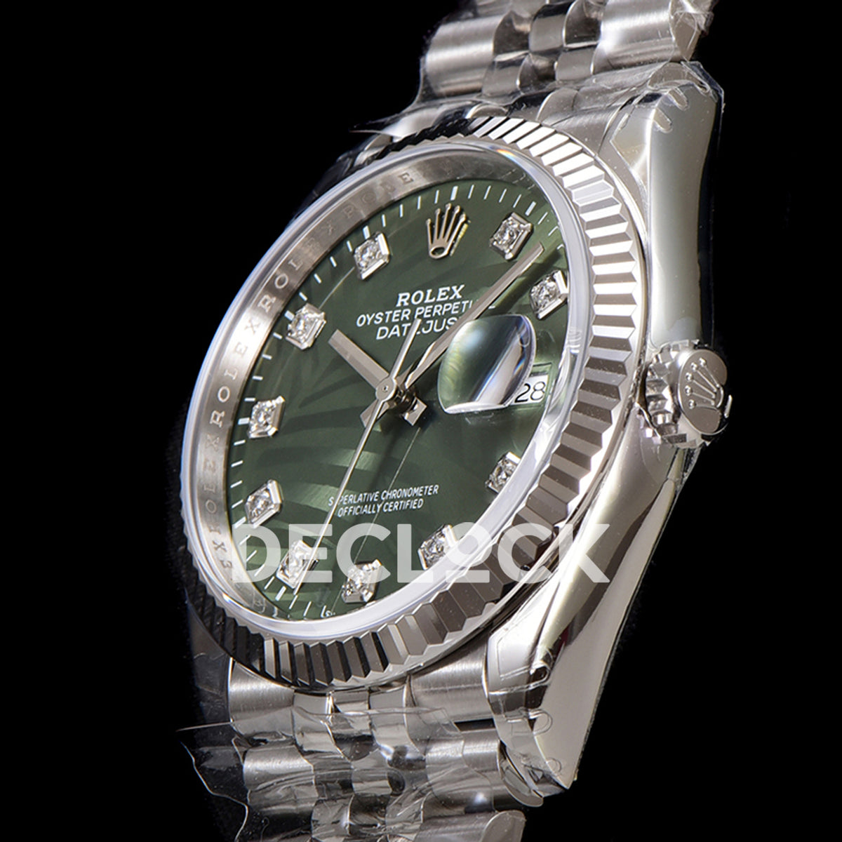 Rolex Datejust 36 126334 Olive Green Palm Diamond Jubilee — πλαϊνή όψη κάσας