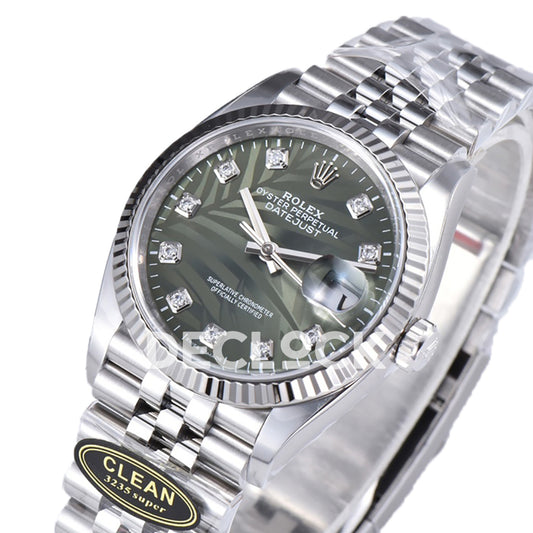 Rolex Datejust 36 126334 Olive Green Palm Diamond Jubilee — λοξή όψη