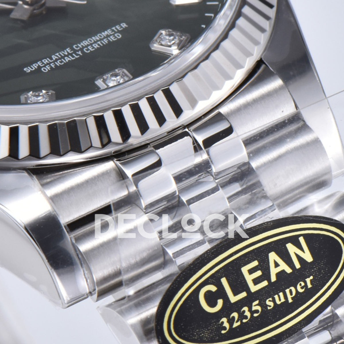 Rolex Datejust 36 126334 Olive Green Palm Diamond Jubilee — στεφάνη και μπρασελέ