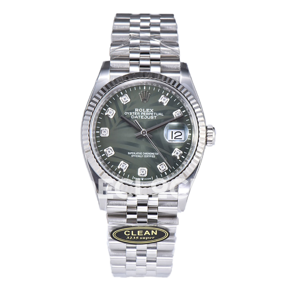 Rolex Datejust 36 126334 Olive Green Palm Diamond Jubilee — μπροστινή όψη