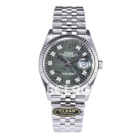 Rolex Datejust 36 126334 Olive Green Palm Diamond Jubilee — μπροστινή όψη