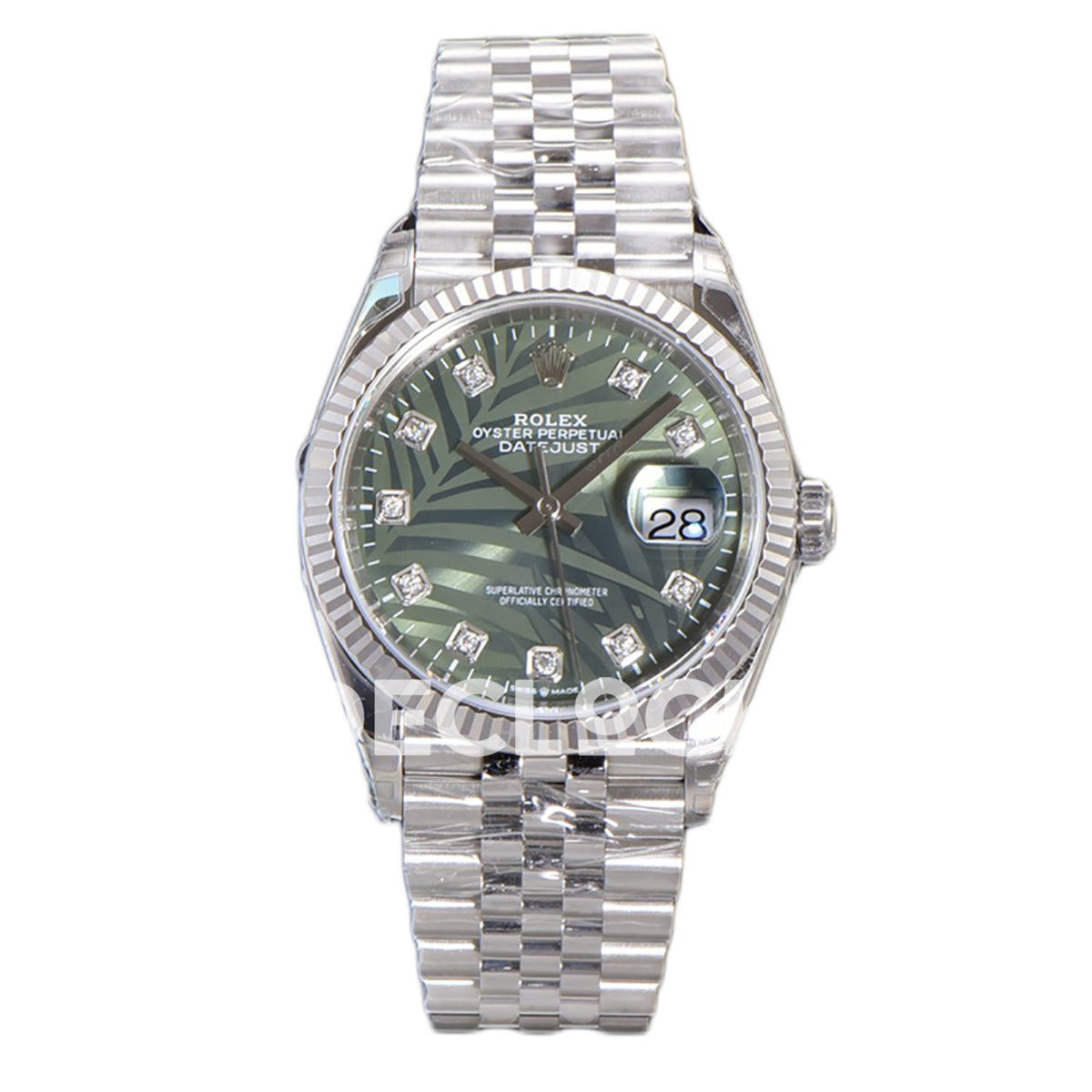Rolex Datejust 36 126334 Olive Green Palm Diamond Jubilee — μπροστινή όψη
