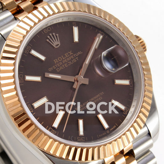 Rolex Datejust 41 126331-0002 Chocolate Stick Jubilee QF JH3235 Free Sprung replica - dial angle left