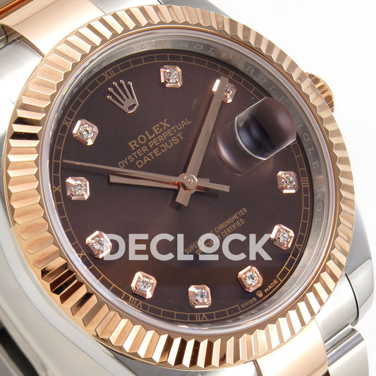 Rolex Datejust 41 126331-0003 Chocolate Diamond Oyster QF JH3235 Free Sprung replica - dial angle left