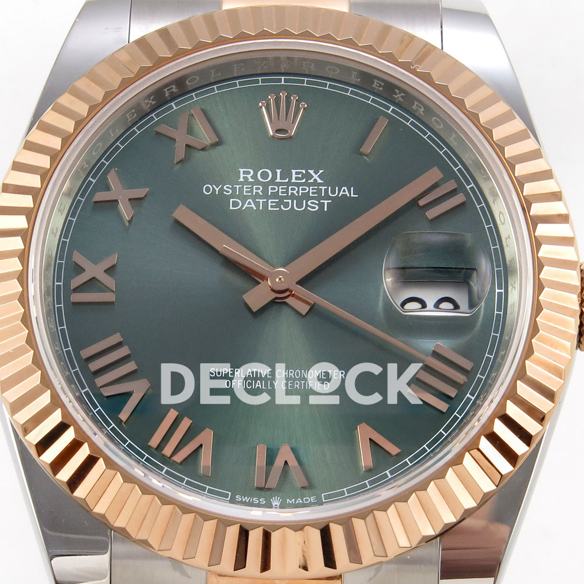 Rolex Datejust 41 126331-0021 Mint Green Roman Oyster QF JH3235 Free Sprung replica - dial closeup