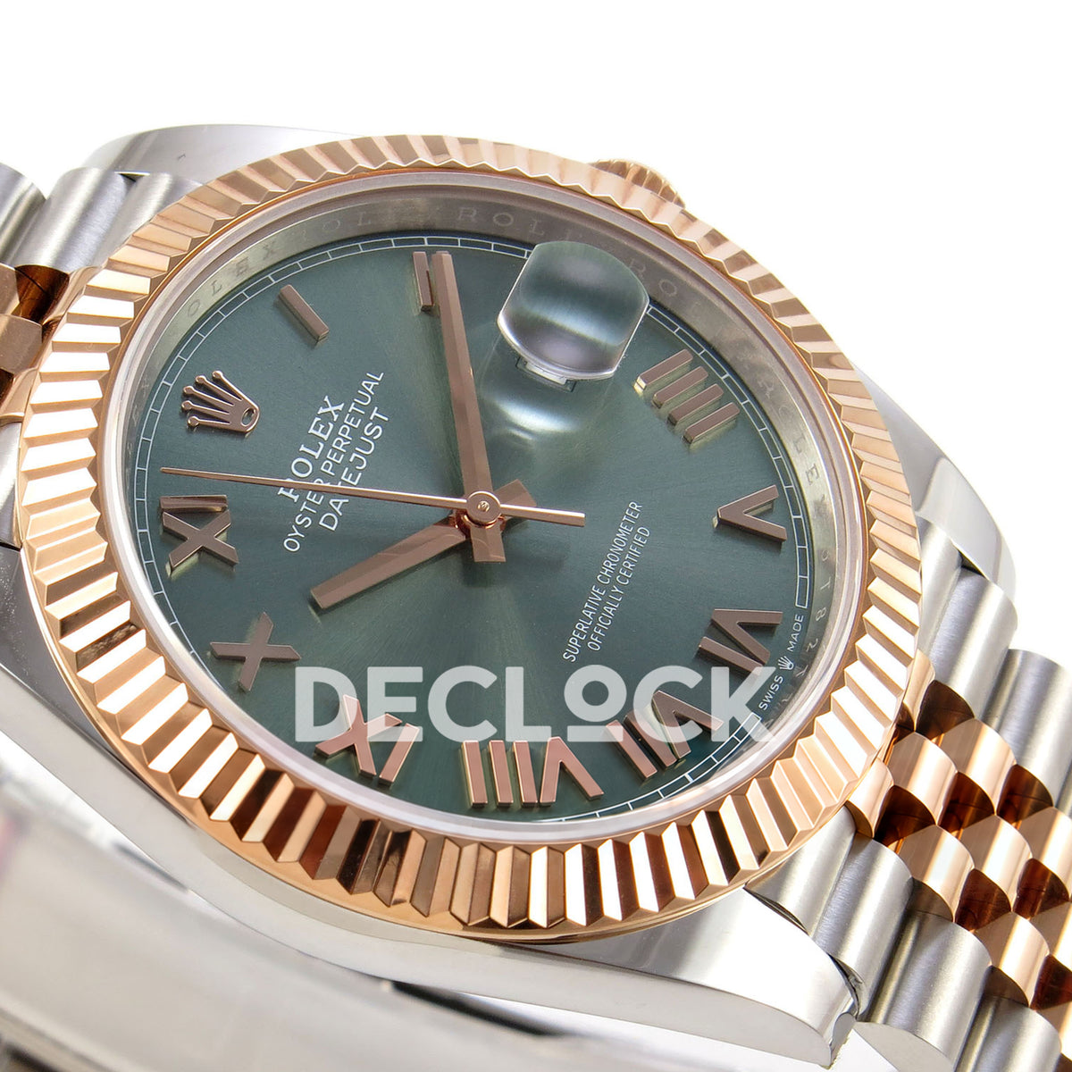 Rolex Datejust 41 126331-0022 Mint Green Roman Jubilee QF JH3235 Free Sprung replica - dial side angle