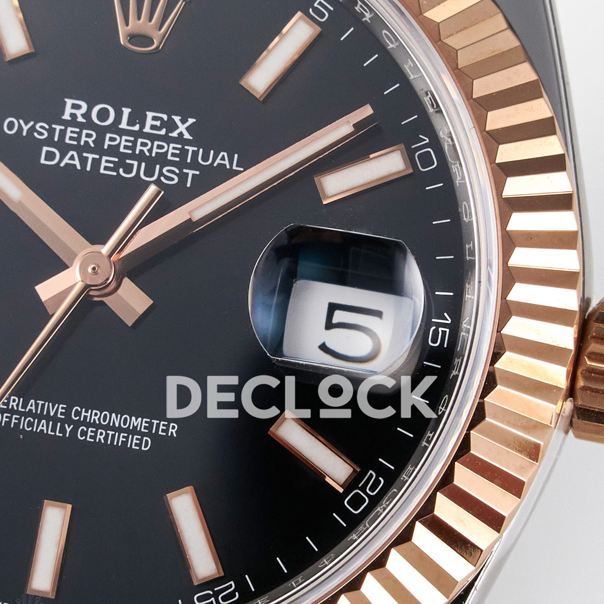 Rolex Datejust 41 126331 Black Rose Gold ARF Jubilee Gain Weight — Λεπτομέρεια καντράν και κορώνας