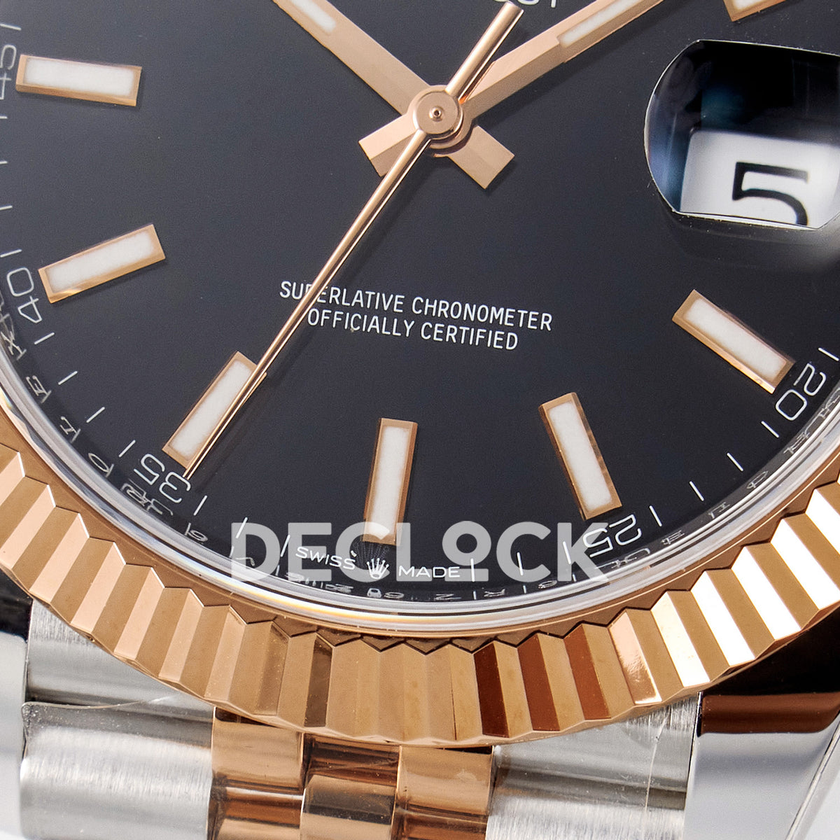 Rolex Datejust 41 126331 Black Rose Gold ARF Jubilee Gain Weight — Κάτω στεφάνη και δείκτες