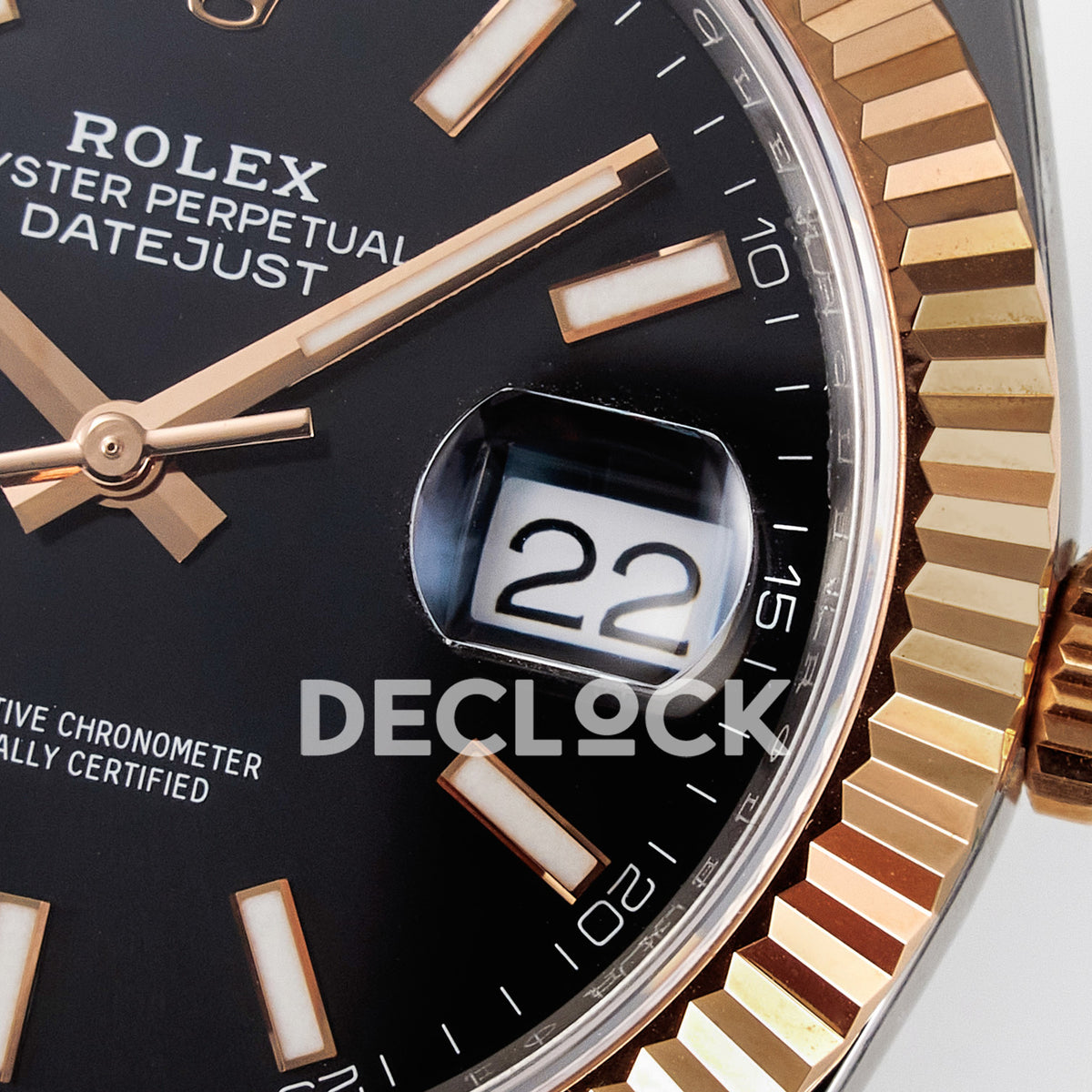 Rolex Datejust 41 126331 Black Rose Gold ARF Oyster Gain Weight — Λεπτομέρεια καντράν και κορώνας