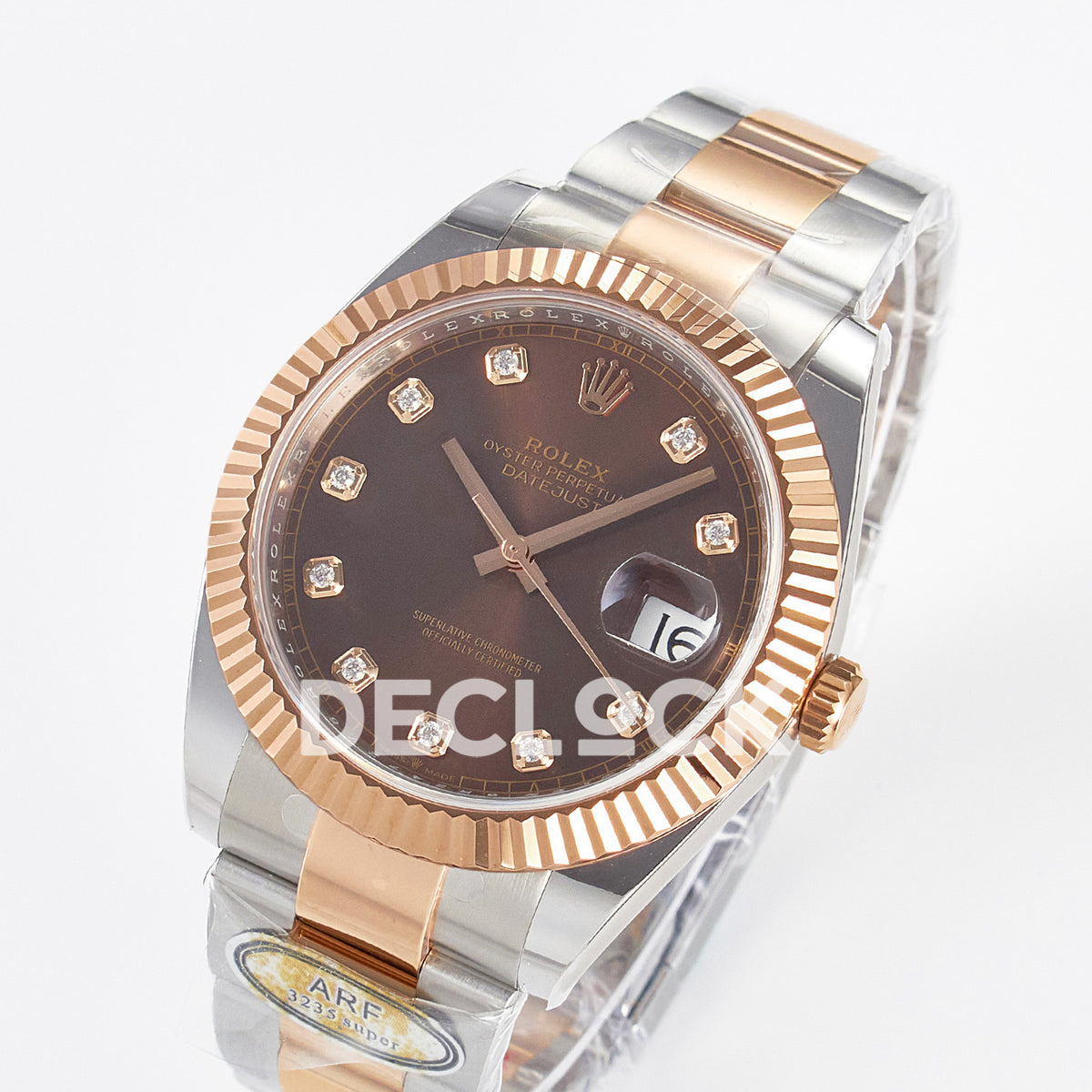 Rolex Datejust 41 126331 Brown Diamond Rose Gold ARF Oyster Gain Weight — Ολόκληρο ρολόι σε γωνία