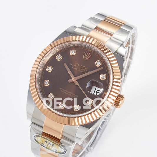 Rolex Datejust 41 126331 Brown Diamond Rose Gold ARF Oyster Gain Weight — Ολόκληρο ρολόι σε γωνία