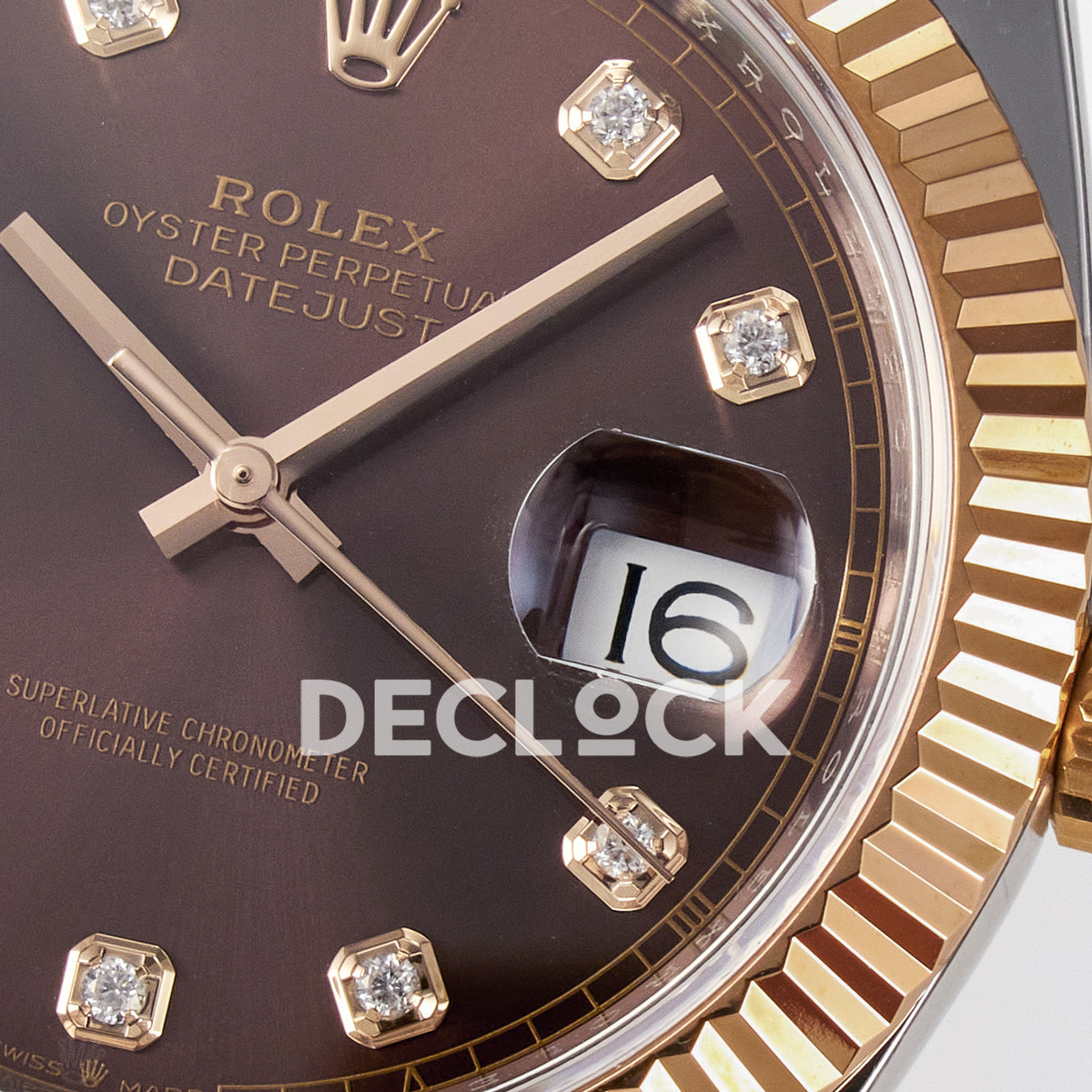 Rolex Datejust 41 126331 Brown Diamond Rose Gold ARF Oyster Gain Weight — Λεπτομέρεια καντράν και κορώνας