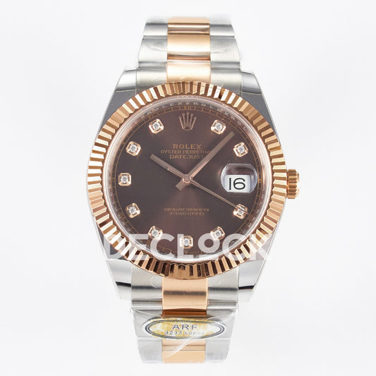 Rolex Datejust 41 126331 Brown Diamond Rose Gold ARF Oyster Gain Weight — Μπροστινή όψη