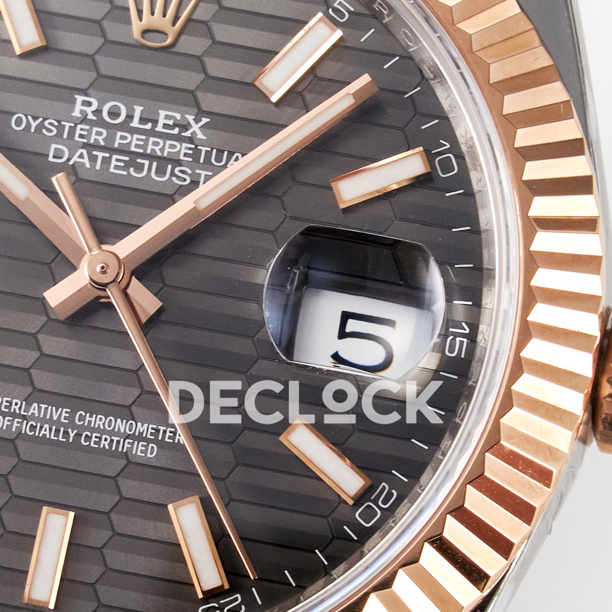 Rolex Datejust 41 126331 Grey Motif Rose Gold ARF Jubilee Gain Weight — Λεπτομέρεια καντράν και κορώνας