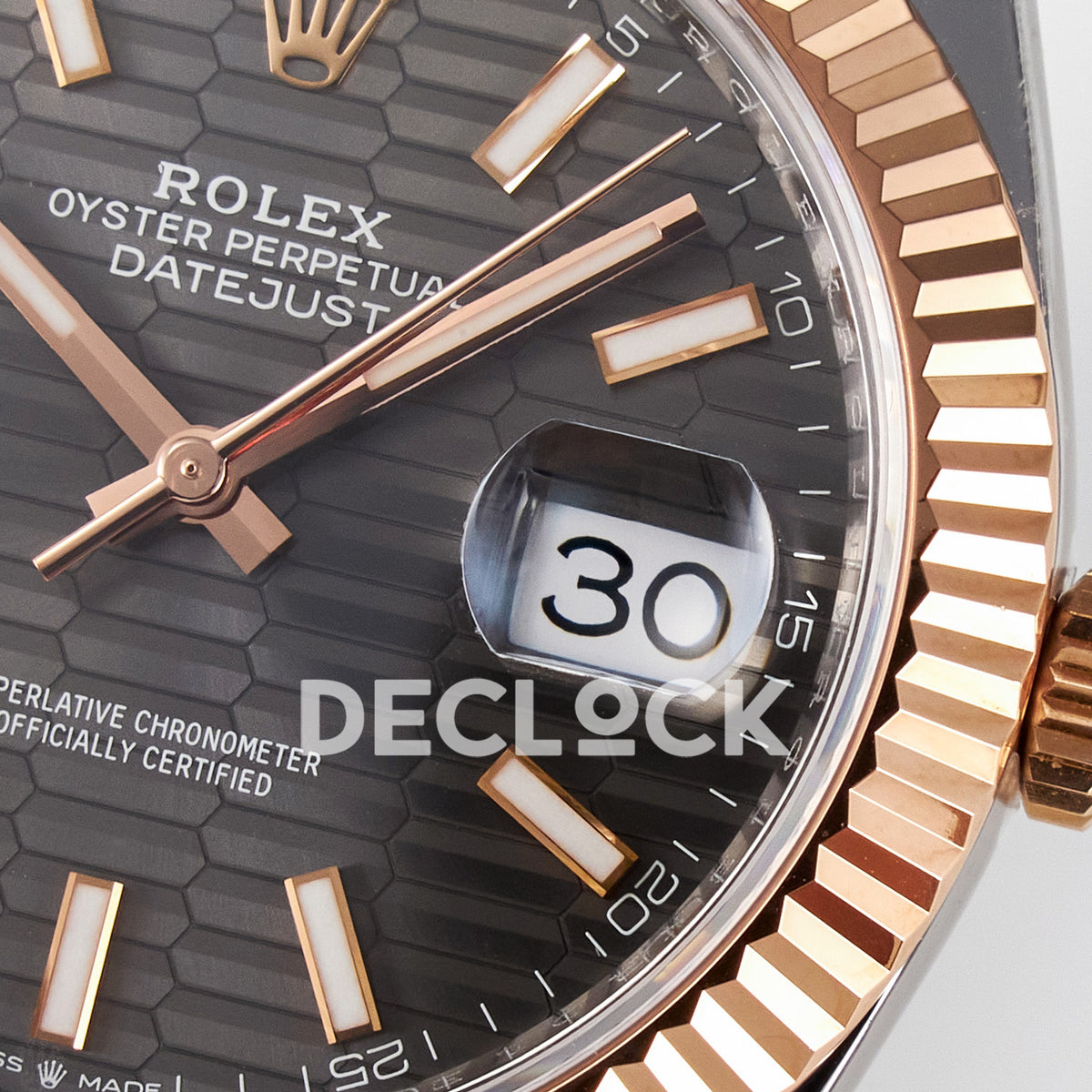 Rolex Datejust 41 126331 Grey Motif Rose Gold ARF Oyster Gain Weight — Λεπτομέρεια καντράν και κορώνας