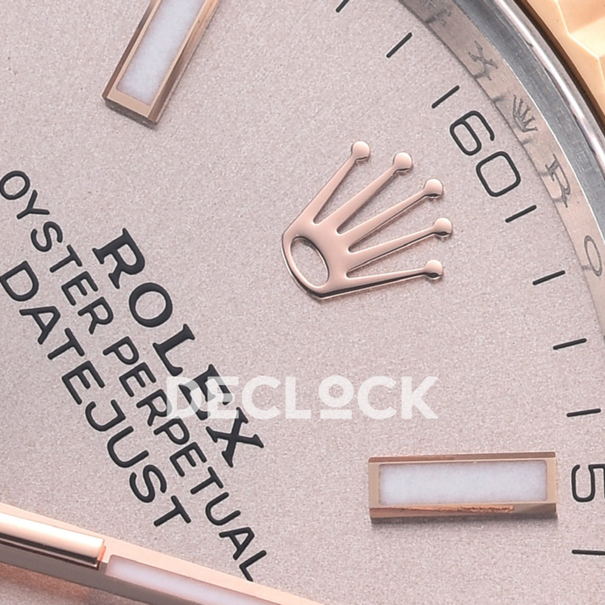 Rolex Datejust 41 126331 Pink Sundust Stick Oyster — Λεπτομέρεια λογοτύπου καντράν