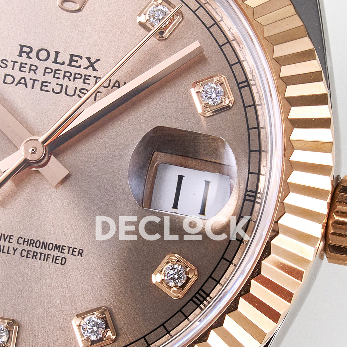 Rolex Datejust 41 126331 Rose Gold Diamond ARF Oyster Gain Weight — Λεπτομέρεια καντράν και κορώνας
