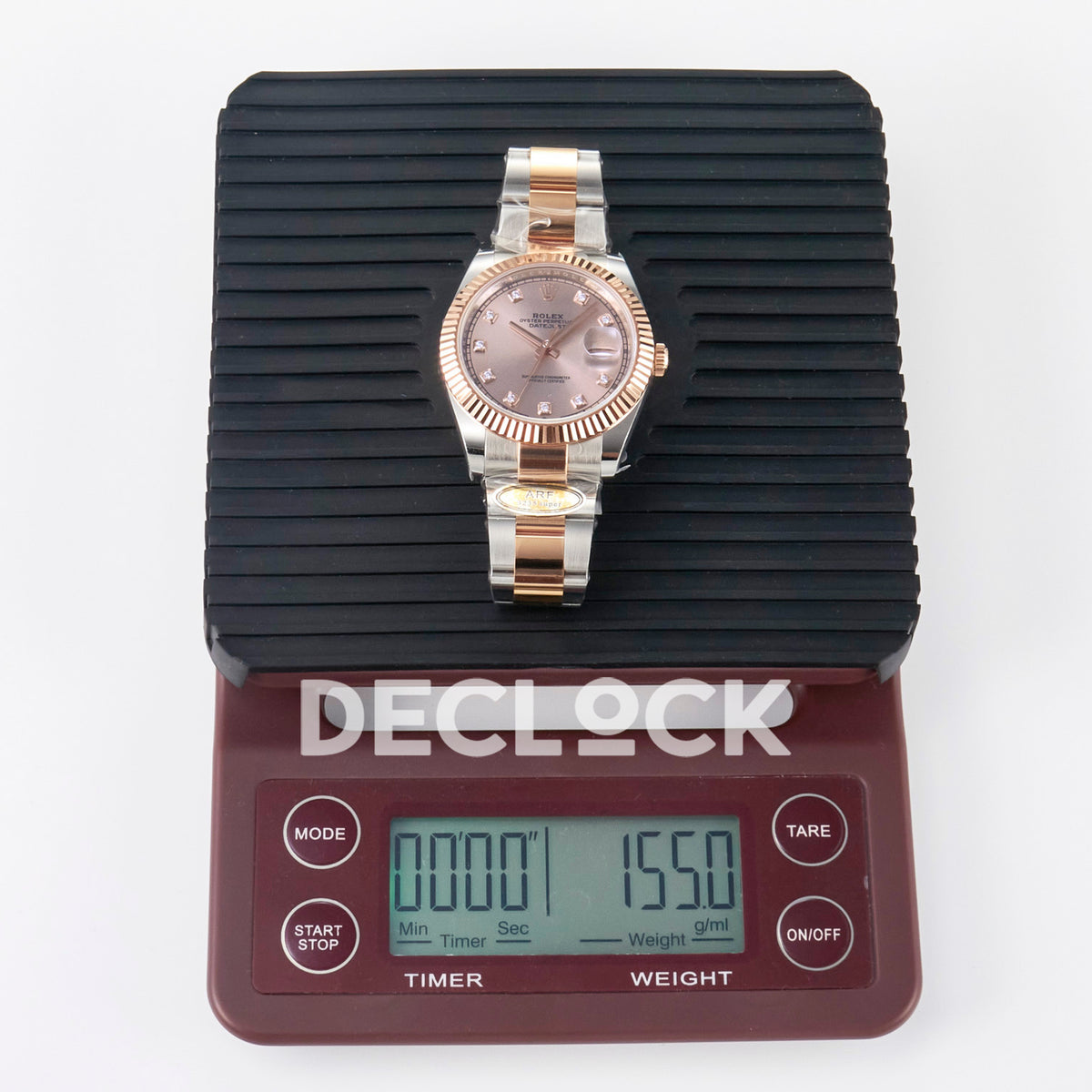 Rolex Datejust 41 126331 Rose Gold Diamond ARF Oyster Gain Weight — Ένδειξη βάρους στη ζυγαριά