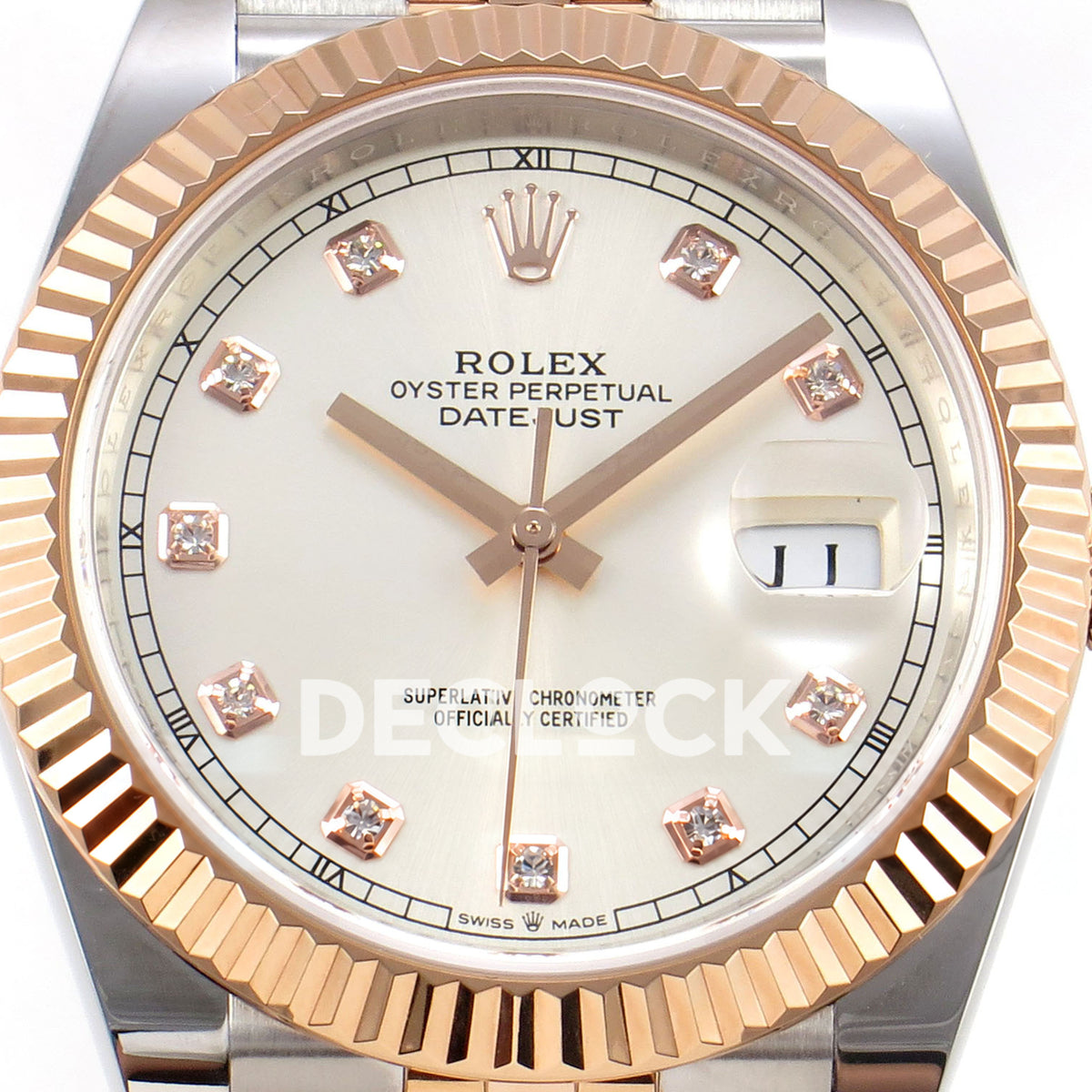 Rolex Datejust 41 126331 Silver Diamond Jubilee QF JH3235 Free Sprung replica - dial closeup