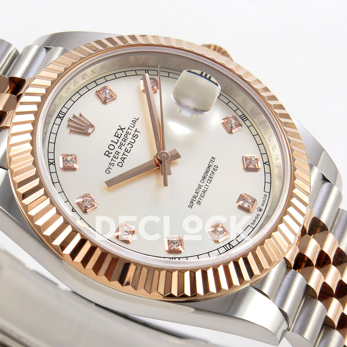 Rolex Datejust 41 126331 Silver Diamond Jubilee QF JH3235 Free Sprung replica - dial side angle