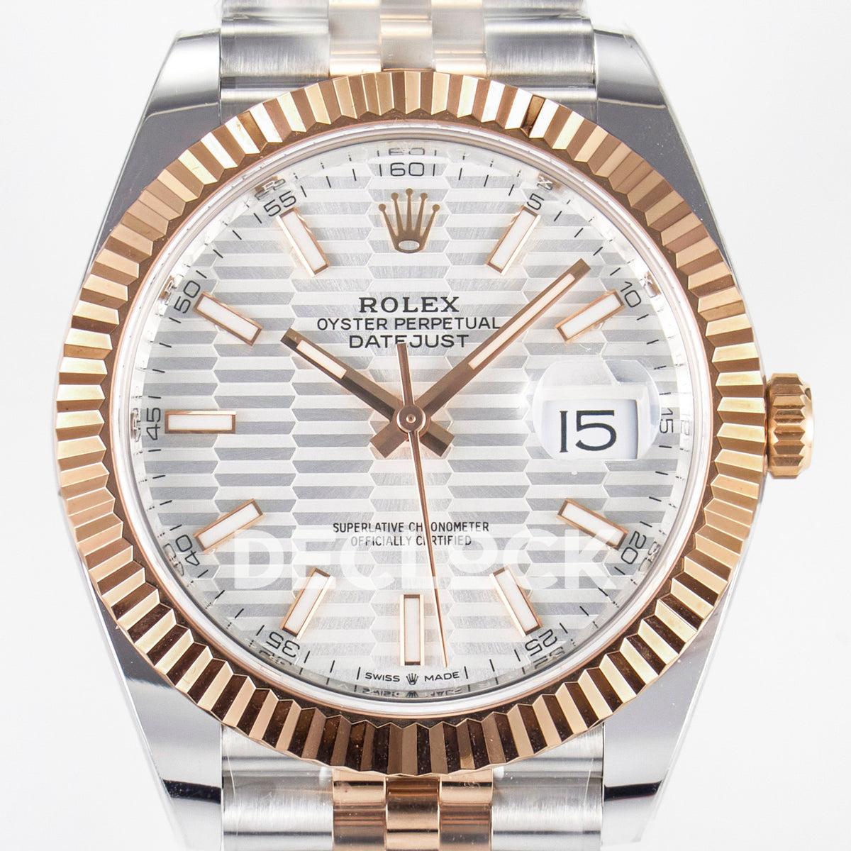 Rolex Datejust 41 126331 Silver Motif Rose Gold ARF Jubilee Gain Weight — Κοντινή όψη καντράν