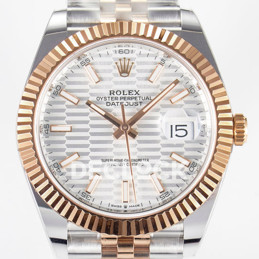 Rolex Datejust 41 126331 Silver Motif Rose Gold ARF Jubilee Gain Weight — Κοντινή όψη καντράν