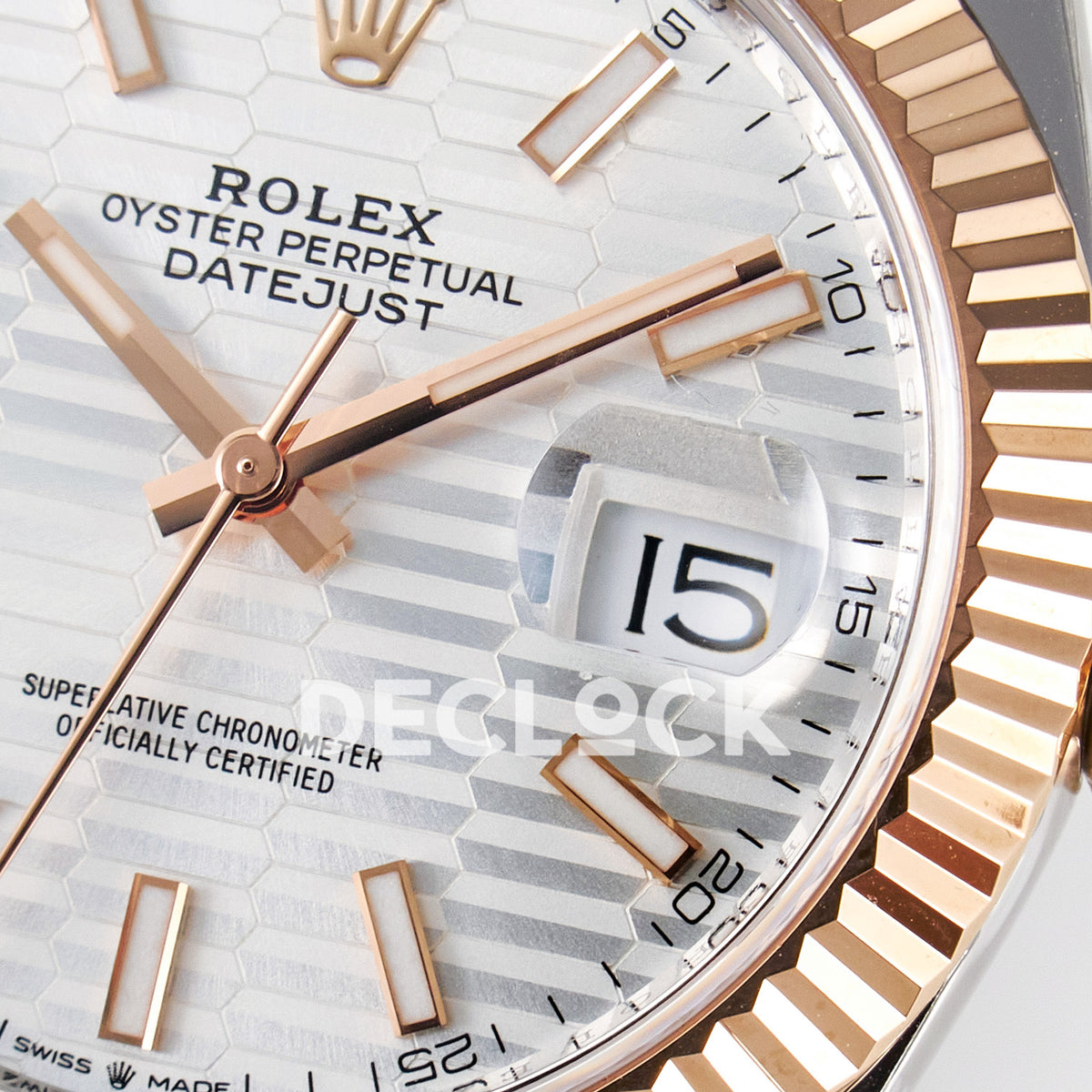 Rolex Datejust 41 126331 Silver Motif Rose Gold ARF Jubilee Gain Weight — Λεπτομέρεια καντράν και κορώνας